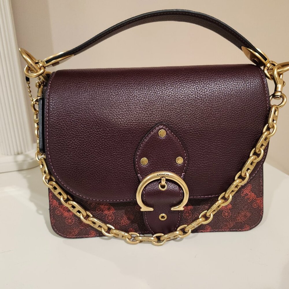 Coach Beat Shoulder Bag With Horse And Carriage Print Brass/Oxblood Cranberry